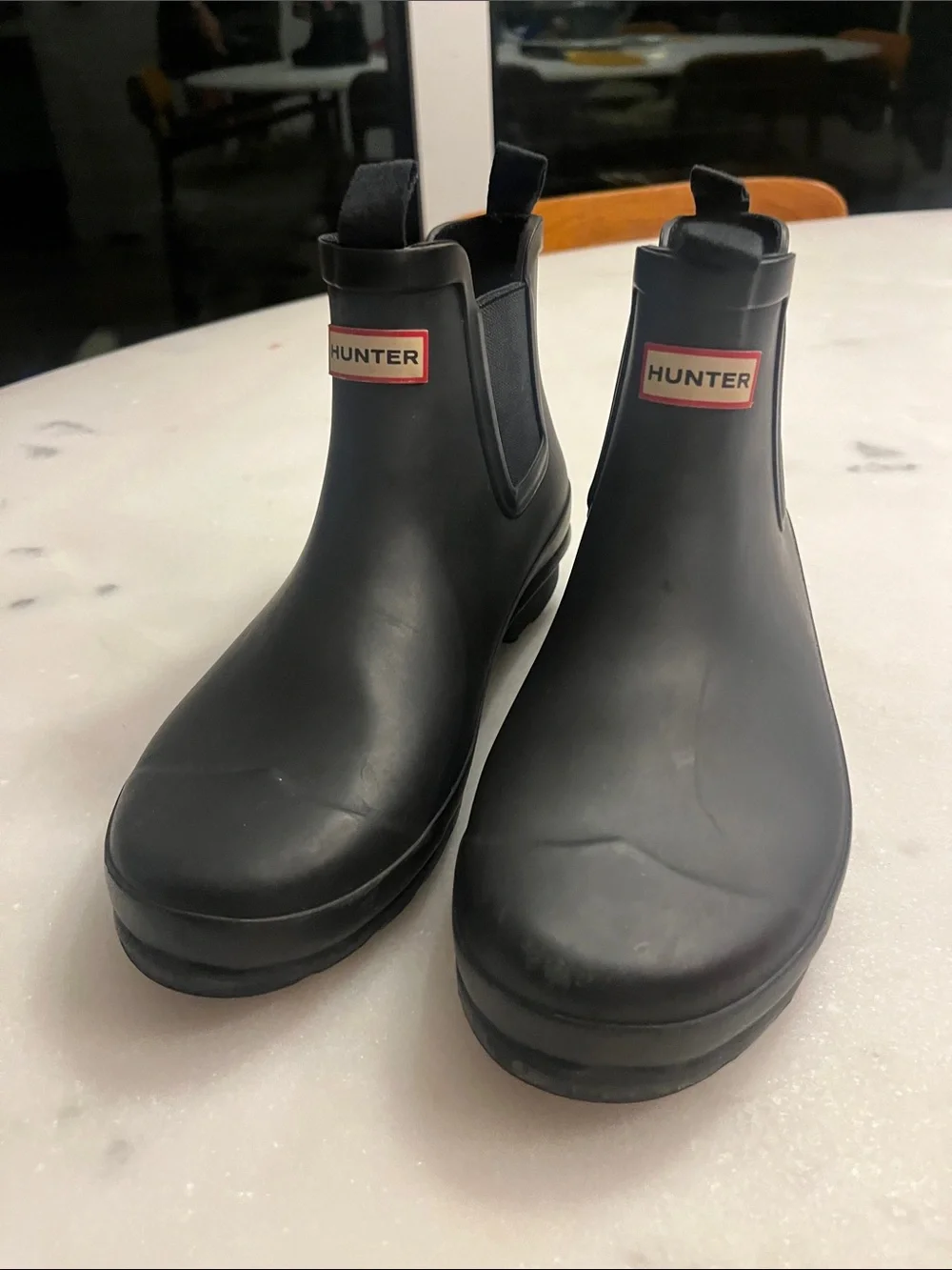 Hunter Kids Black Chelsea Rain Boots with Pull Tabs and Logo